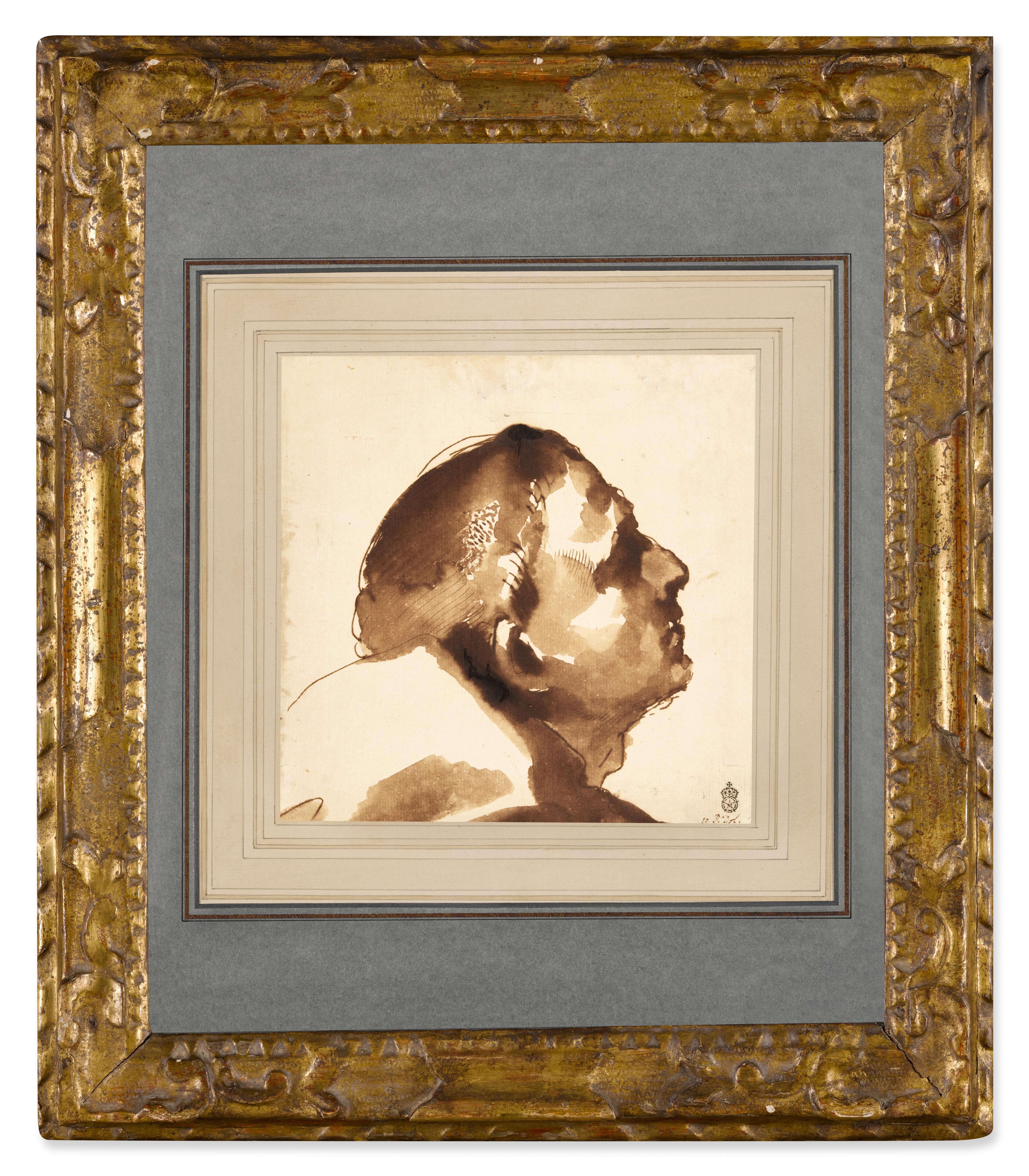 Giovanni Francesco Barbieri - The head of a man in profile, looking up