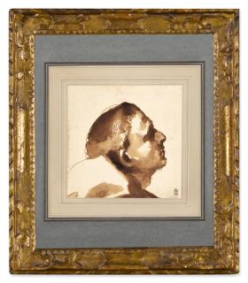 Giovanni Francesco Barbieri - The head of a man in profile, looking up