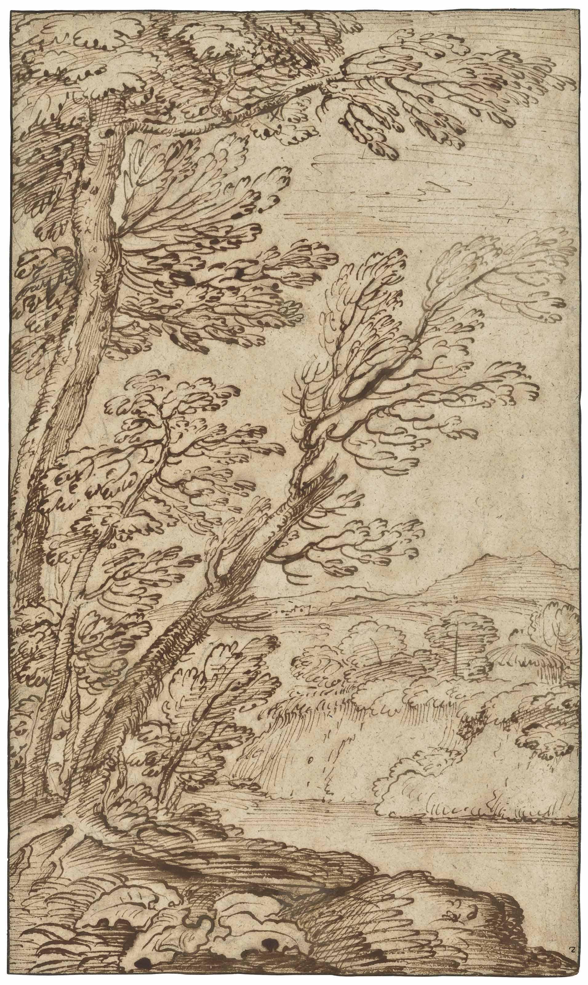 Giovanni Francesco Grimaldi, Called Il Bolognese - A vertical river landscape