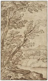 Giovanni Francesco Grimaldi, Called Il Bolognese - A vertical river landscape