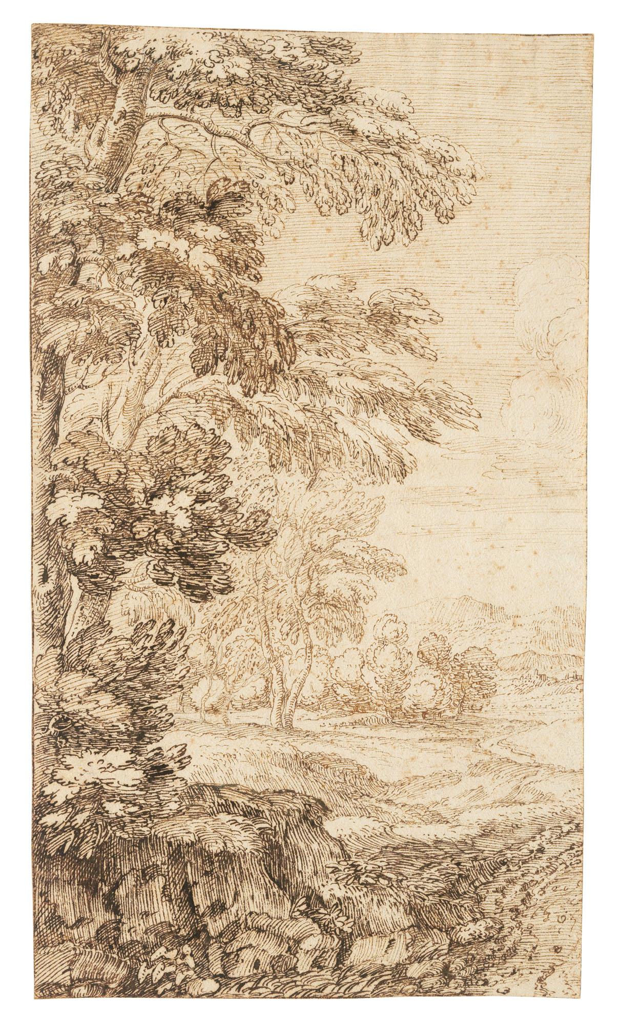 Giovanni Francesco Grimaldi, Il Bolognese - A wooded landscape with a stream