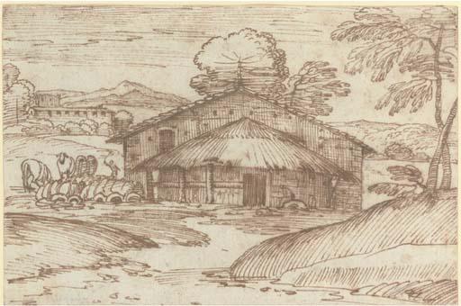 Giovanni Francesco Grimaldi - A farmhouse in a landscape