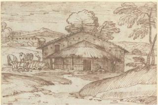 Giovanni Francesco Grimaldi - A farmhouse in a landscape
