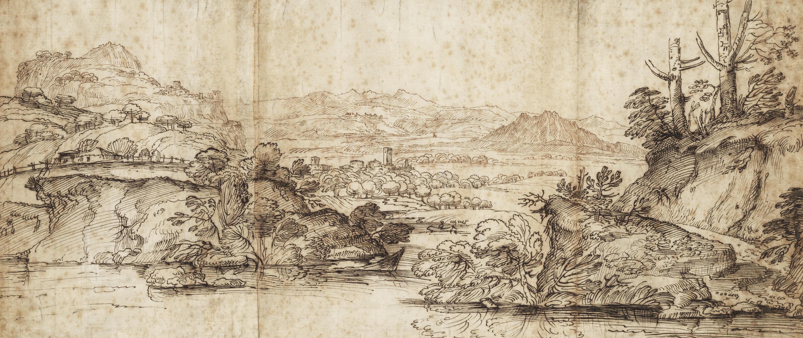 Giovanni Francesco Grimaldi - An extensive landscape with a river and mountains