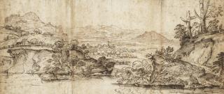 Giovanni Francesco Grimaldi - An extensive landscape with a river and mountains
