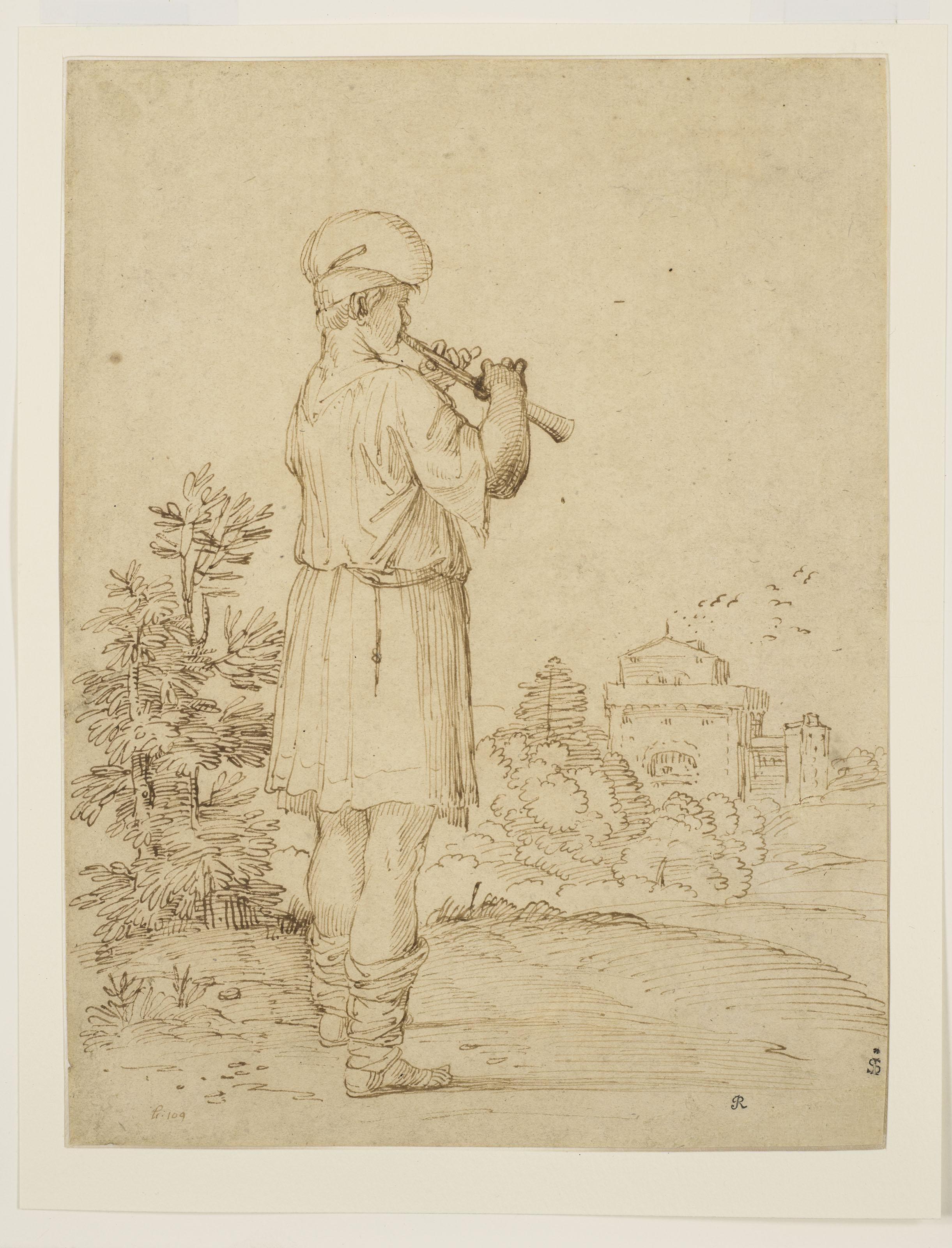 Giovanni Francesco Grimaldi - Joueur de flûte dans un paysage