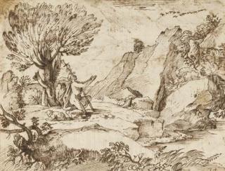 Giovanni Francesco Grimaldi - Saint Jean-Baptiste dans le désert (recto) ; Paysage de rivière (verso)