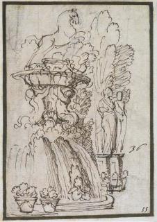 Giovanni Francesco Grimaldi - Une étude de fontaine avec un cheval