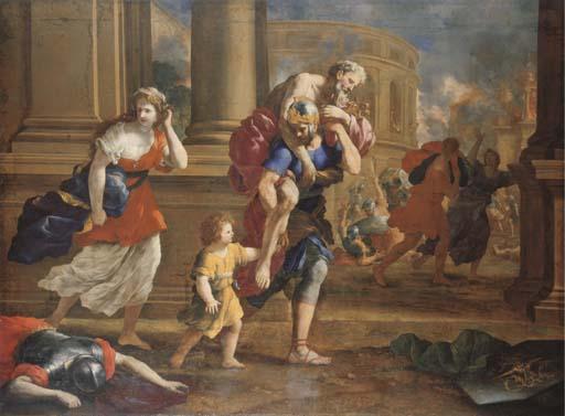 Giovanni Francesco Romanelli - The Flight of Aeneas and his Family from the Sack of Troy