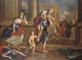 Giovanni Francesco Romanelli - The Flight of Aeneas and his Family from the Sack of Troy