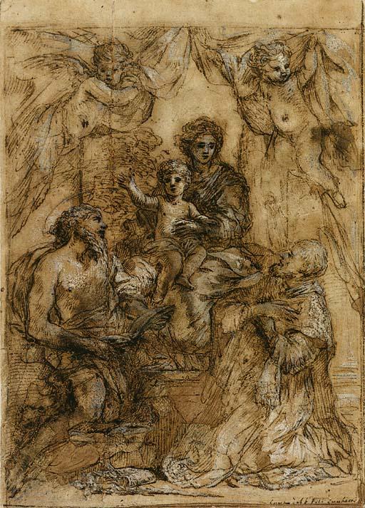 Giovanni Francesco Romanelli - The Madonna And Child With Saint Jerome And Saint Augustine