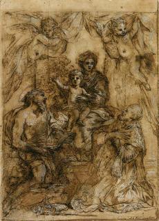 Giovanni Francesco Romanelli - The Madonna And Child With Saint Jerome And Saint Augustine