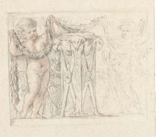 Giovanni Francesco Romanelli - Two putti decorating an incense-burner with garlands