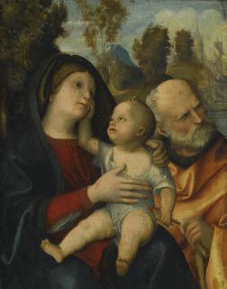 Giovanni Francesco Tura - The Holy Family In A Wooded River Landscape With Ships And A Castle Across The River Beyond
