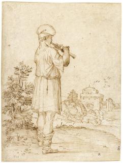 Giovanni Franceso Grimaldi - A Man Playing A Pipe In A Landscape