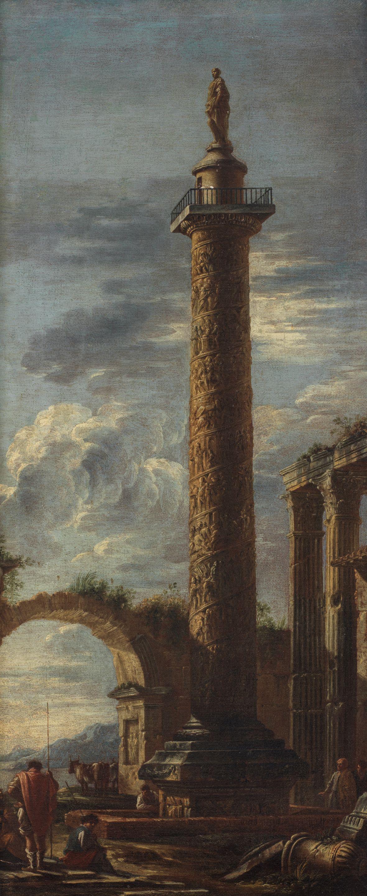 Giovanni Ghisolfi - Trajan\'s column with figures nearby; and An architectural capriccio with an obelisk (2)