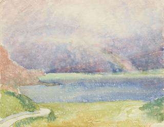 Giovanni Giacometti - Blick von Maloja auf den Silsersee mit Regenbogen