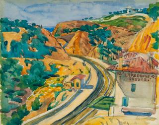 Giovanni Giacometti - Provenzalische Landschaft mit kleiner Bahnstation.