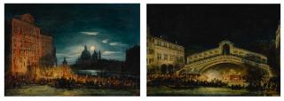 Giovanni Grubacs - A pair of nocturnal Venetian scenes on the Feast of the Redentore