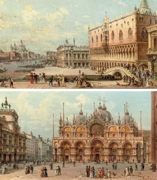 Giovanni Grubacs - A view of the San Marco; and An elegant company in front of the Palazzo Ducale, Venice