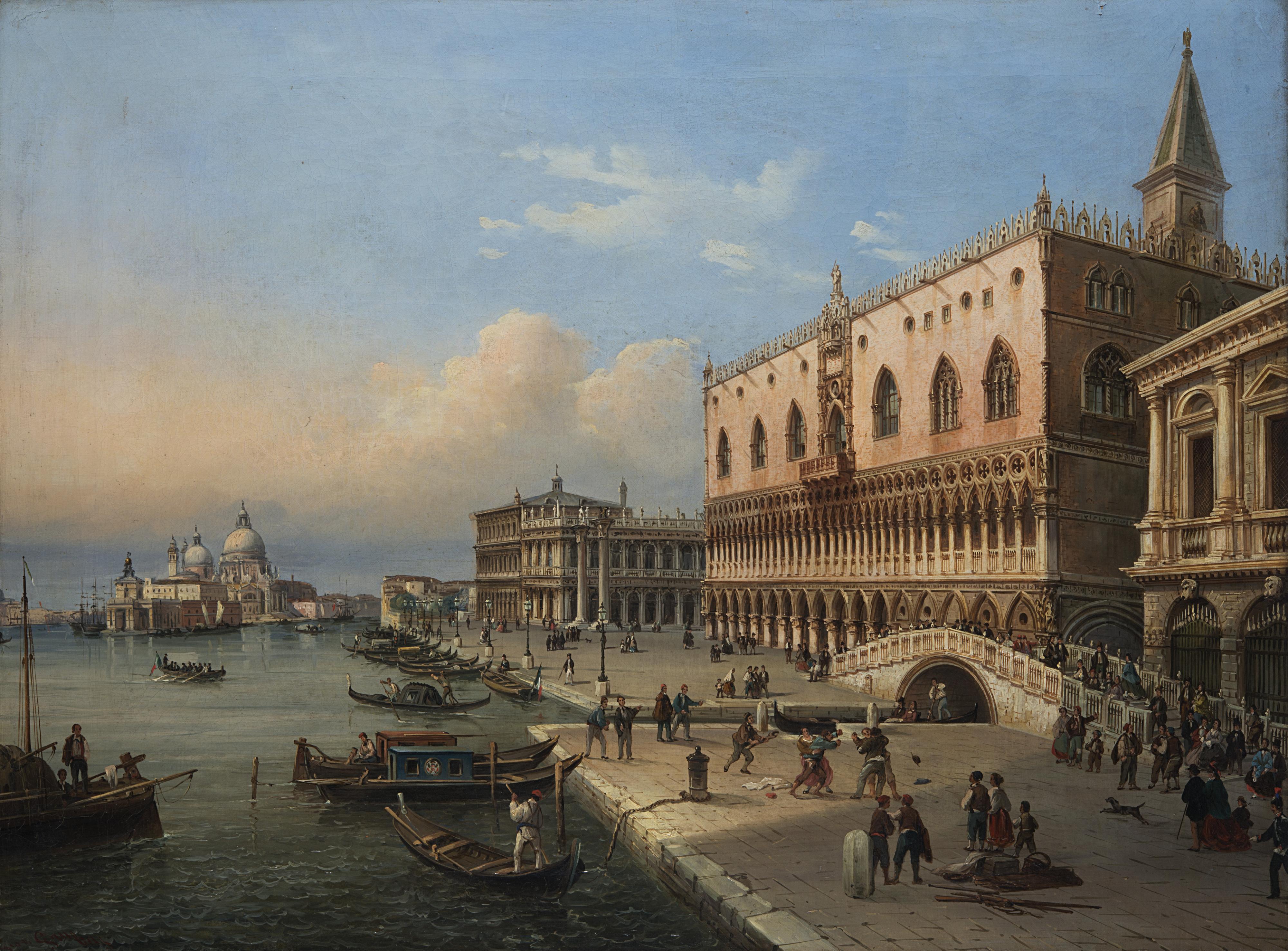 Giovanni Grubacs - Scorcio di Venezia con Palazzo Ducale e la Punta della Dogana