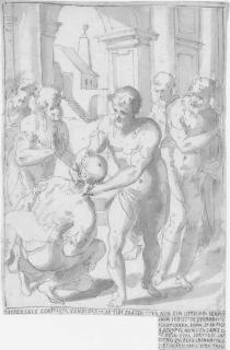 Giovanni Guerra - Un homme, entouré de quatre autres, remettant un collier à un homme agenouillé