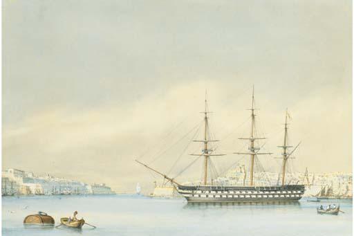 Giovanni Jean Schranz - H.M.S. Hannibal 91., Bearing The Flag of Real Admiral Rodney Mundy C.B., At Malta, 1861
