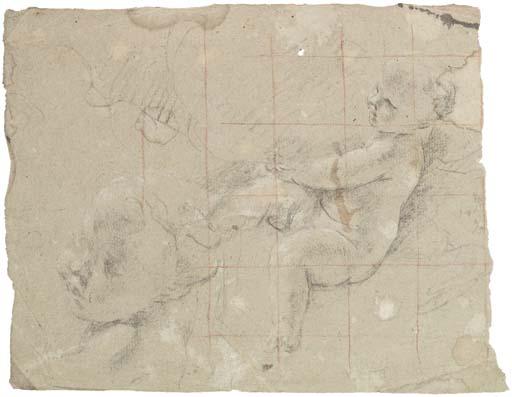 Giovanni Lanfranco - A putto reclining on a cloud, with a subsidiary study of his head