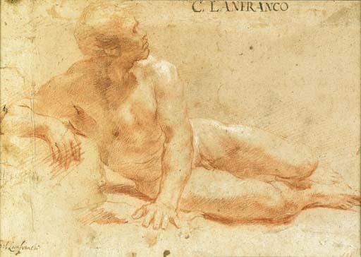 Giovanni Lanfranco - A reclining nude in profile to the right