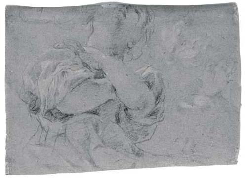 Giovanni Lanfranco - An angel in adoration, with studies of the head of a child and a hand (recto); Saint Lucy and drapery studies (verso)