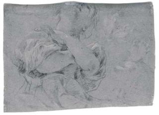 Giovanni Lanfranco - An angel in adoration, with studies of the head of a child and a hand (recto); Saint Lucy and drapery studies (verso)