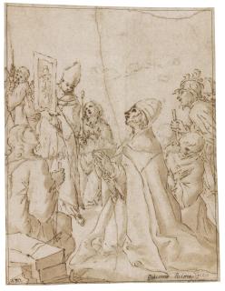 Giovanni Lanfranco - Pope Gregory Kneeling Before A Painting Of The Virgin