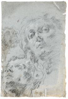 Giovanni Lanfranco - Recto: Studies Of Three Male Heads; Verso: A Half Length Figure Looking Up And A Study Of A Face
