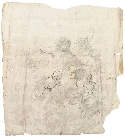 Giovanni Lanfranco - The apotheosis of a bearded prophet attended by a bishop and another figure: Design for a section from a dome