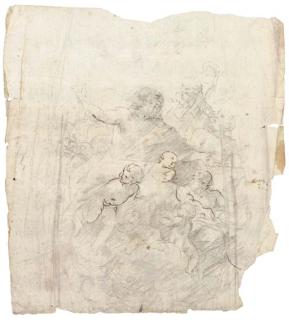 Giovanni Lanfranco - The apotheosis of a bearded prophet attended by a bishop and another figure: Design for a section from a dome