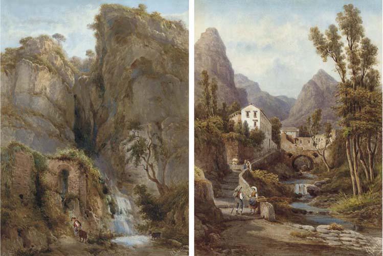 Giovanni Lanza - A riverside village; The waterfall in the gorge