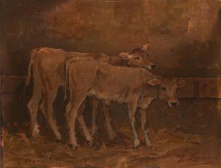 Giovanni Lomi - Vitellini nella stalla