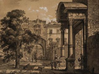 Giovanni Migliara - A capriccio view of a city in the Veneto: Design for the stage