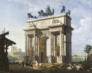Giovanni Migliara - Arco della Pace con l\'Arena sullo sfondo