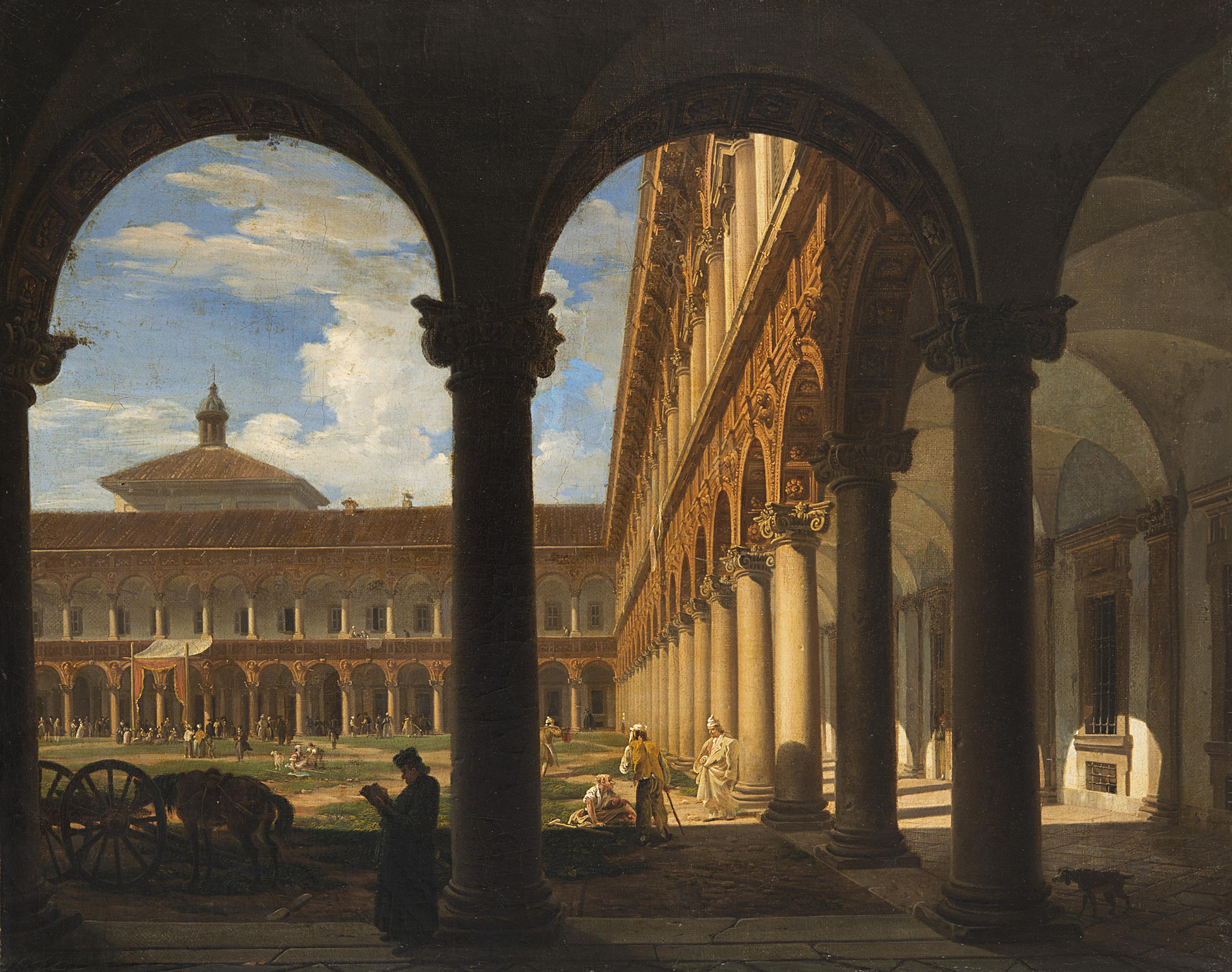 Giovanni Migliara - Il cortile centrale dell\'Ospedale Maggiore