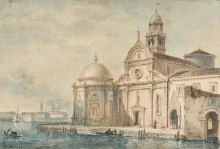 Giovanni Migliara - Scorcio della laguna con chiesa e gondole