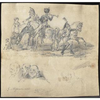 Giovanni Migliara - Studio Di Ufficiali A Cavallo E Testine Di Frati