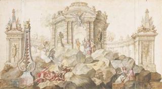 Giovanni Nicolano Geronimo Servandoni - L\'Allégorie de L\'Éducation D\'Un Jeune Prince: la Prudence Et Minerve Conduisant Un Prince À la Paix Devant Un Palais, Saint Michel Terrassant Des Démons Et Deux Muses Au Premier Plan