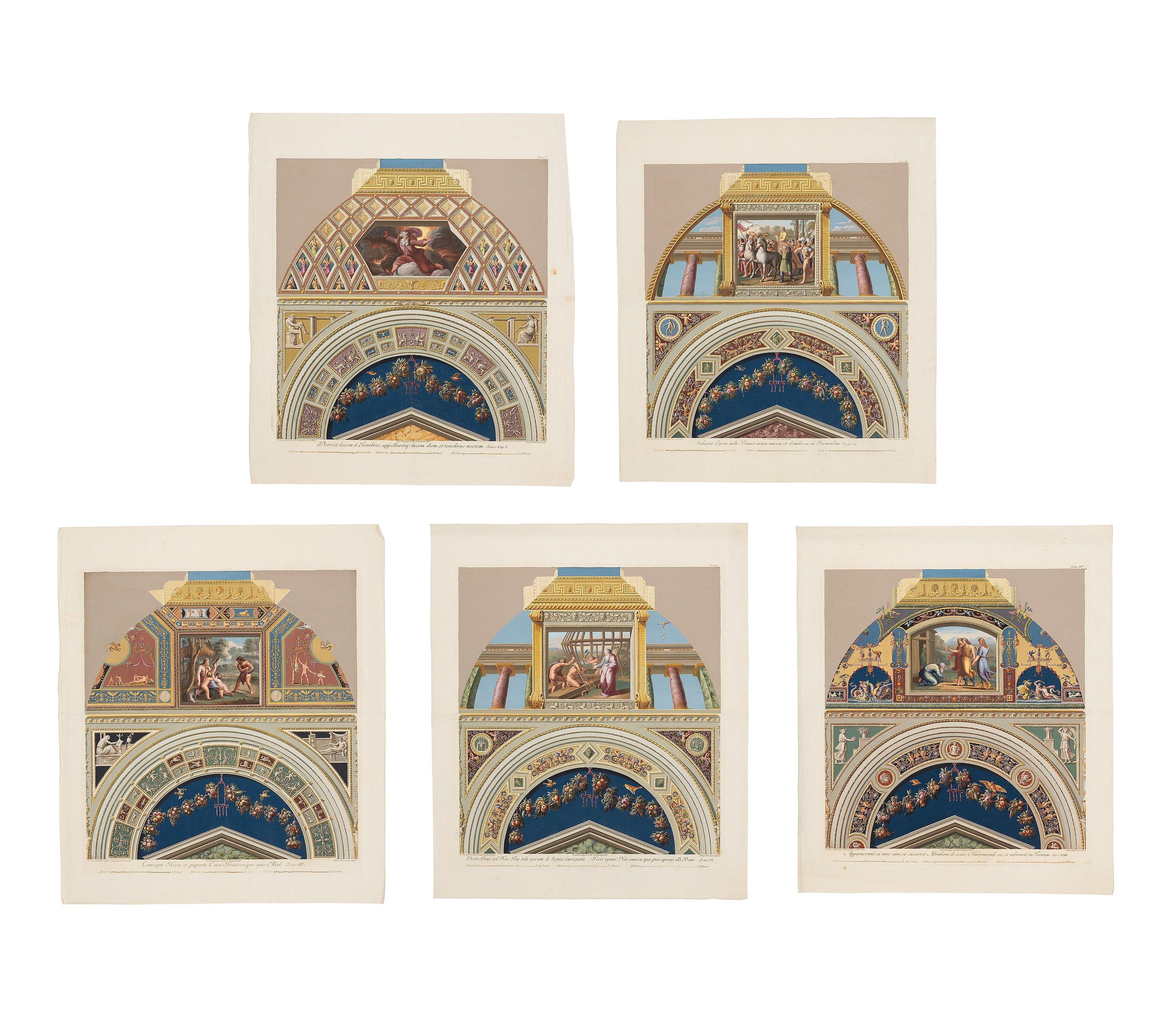 Giovanni Ottaviani - Five scenes from cloister vaults in the Raphael Loggias in the Vatican.