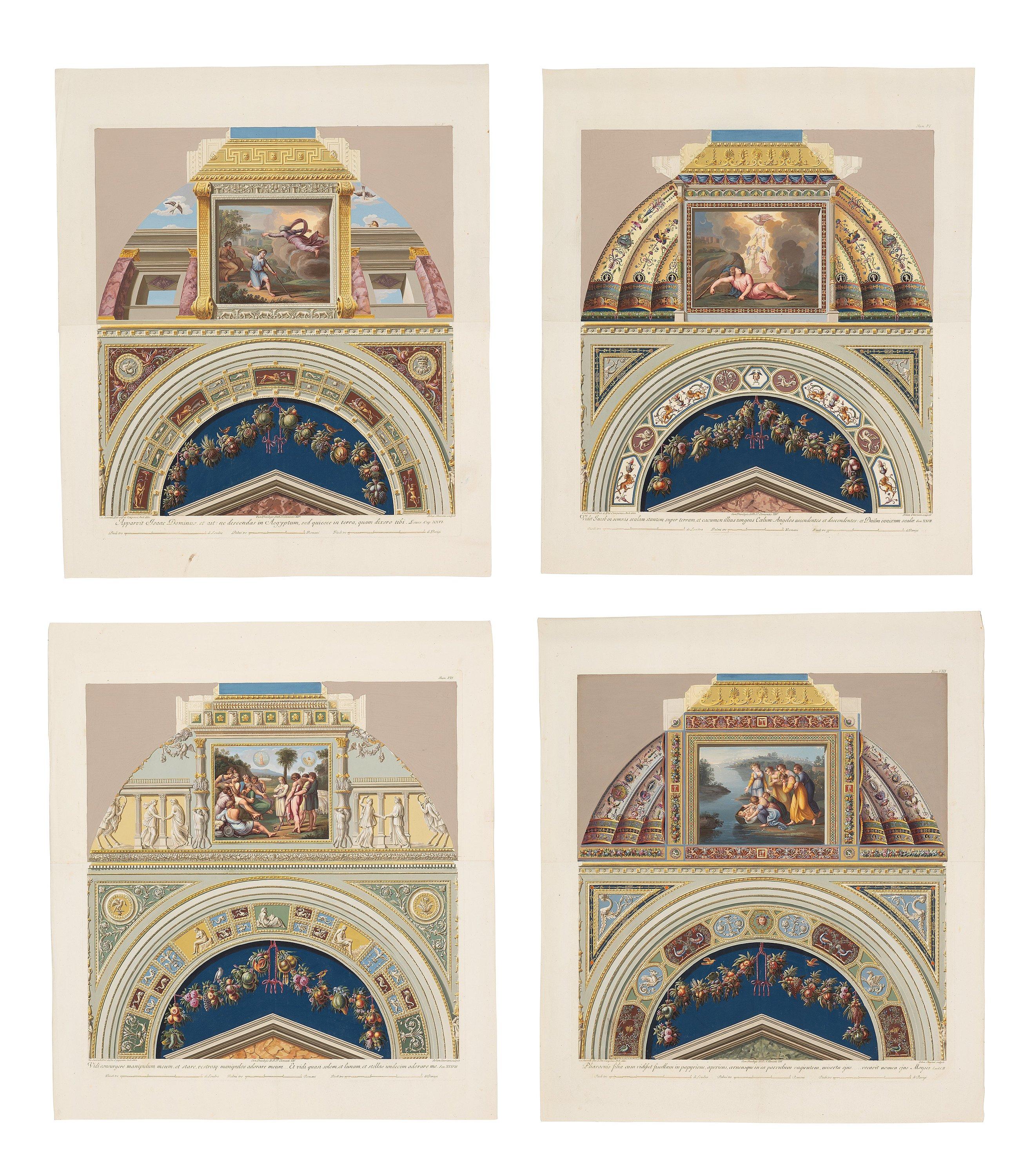 Giovanni Ottaviani - Four scenes from cloister vaults in the Raphael Loggias in the Vatican.