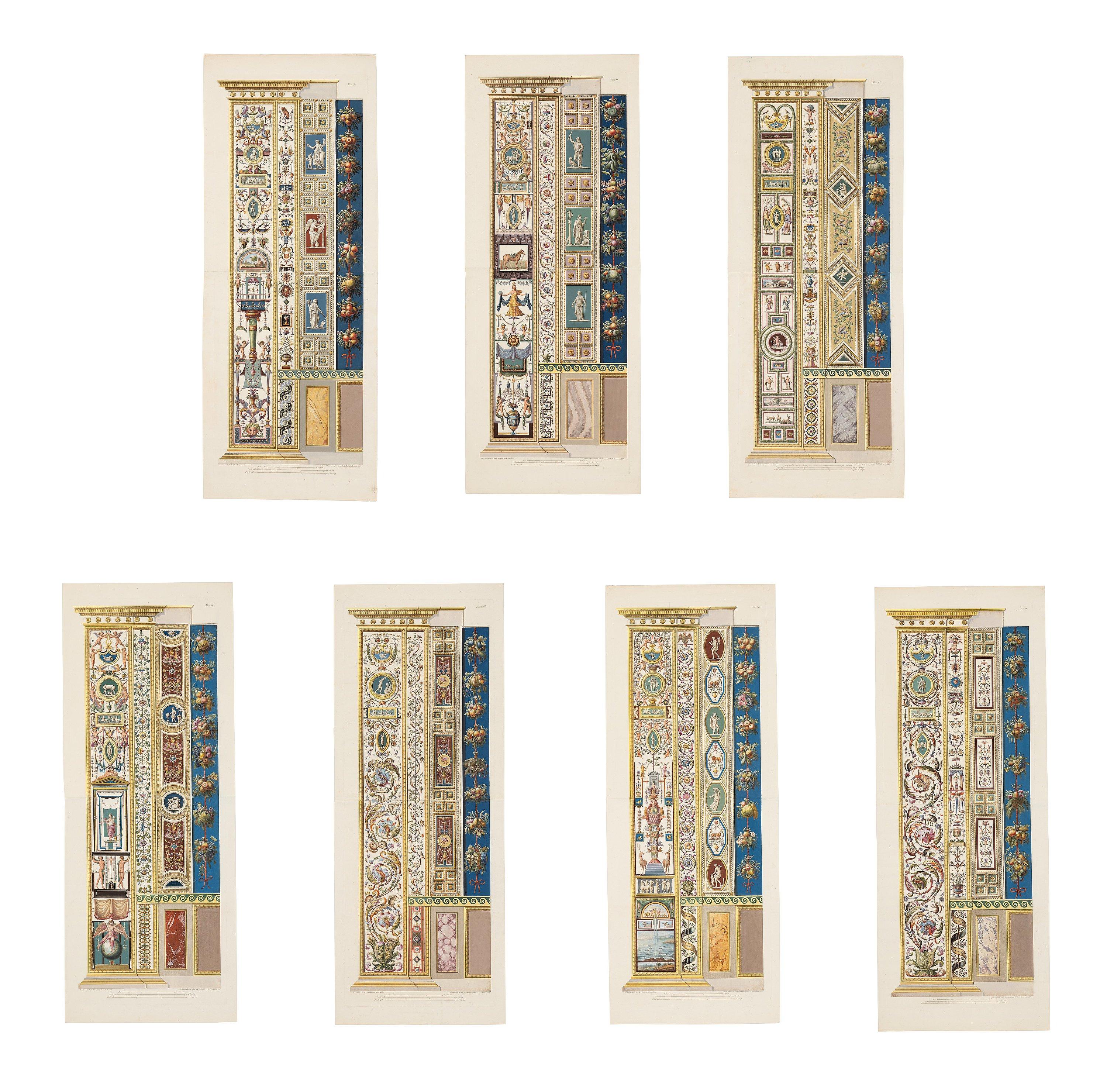 Giovanni Ottaviani - Seven wall sections / pilasters in the Raphael Loggias in the Vatican.