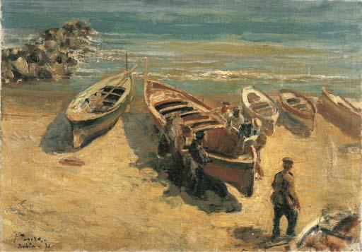 Giovanni Panza - Barche e pescatori a Ischia, 1931