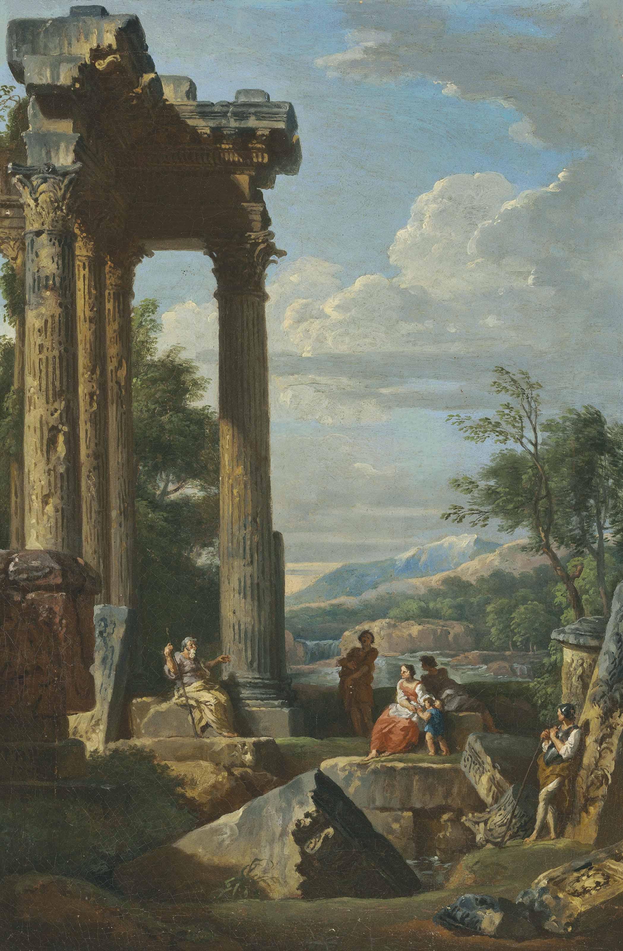 Giovanni Paolo Panini - An Architectural Capriccio With An Apostle Preaching