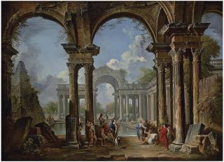 Giovanni Paolo Panini - An architectural capriccio with Christ at the Pool of Bethesda