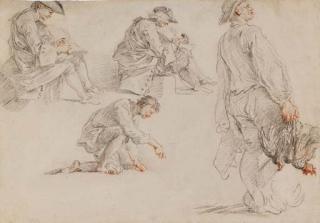 Giovanni Paolo Panini - Quatre hommes dont deux écrivant, un debout tenant deux oiseaux morts et le dernier agenouillé